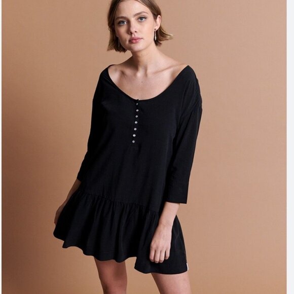 One Teaspoon Rango Black Lyocell Scoop Neck Ruffle Hem Mini Dress Size Medium M - Picture 1 of 15